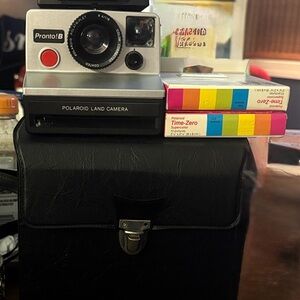 Vintage Polaroid Pronto! Land Camera with original case, flash and film